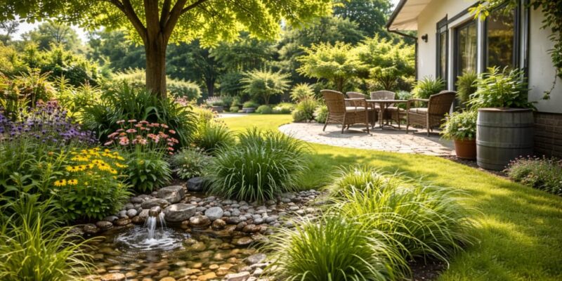 Ogród jako mikroklimat – jak zieleń realnie obniża temperaturę i poprawia retencję wody na działce